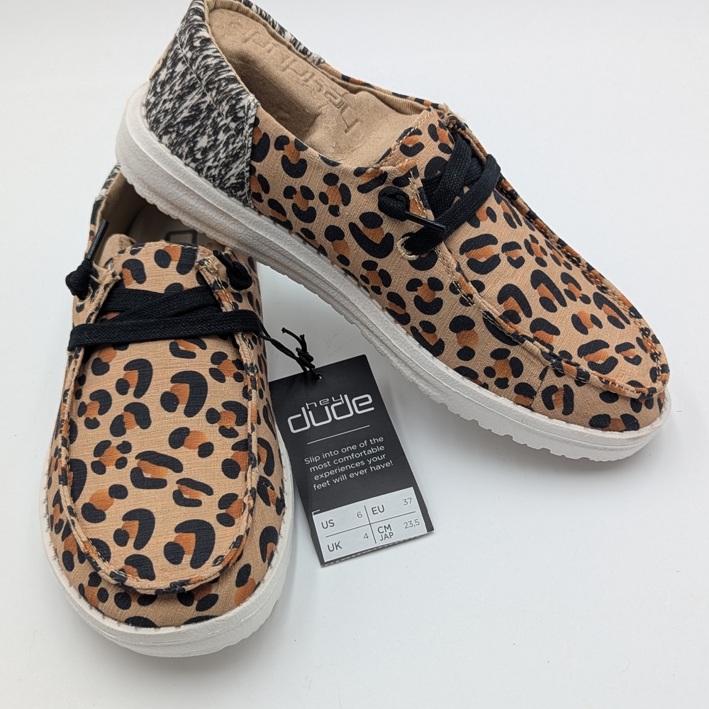 Hey Dude - Women's Wendy Leopard Sparkle Woven Slip-On Shoes Tan Size 6